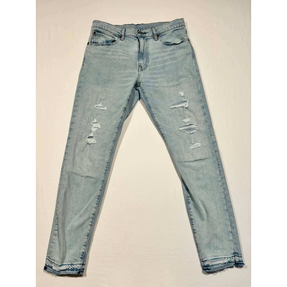 Levis 512 Slim Taper Fit Jeans Mens 33x32 Light Wash Distressed Ripped Big‎ E